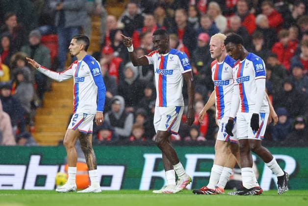 Ismaila Sarr of Crystal Palace celebrates scoring a goal to make it 0-2 Liverpool v Crystal Palace, EFL Carabao Cup, Fourth Round, Football, Anfield, Liverpool, UK - 29 Oct 2025Liverpool Anfield United Kingdom EDITORIAL USE ONLY No use with unauthorised audio, video, data, fixture lists, club league logos or live services. Online in-match use limited to 120 images, no video emulation. No use in betting, games or single club league player publications. Copyright: xMattxWest Shutterstockx 15627839ac