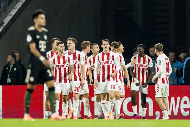 COLOGNE, GERMANY - OCTOBER 29: Ragnar Ache (1. FC Koeln, 9) celebrates scoring the 1:0 goal during the DFB Pokal match between 1. FC Koeln vs. FC Bayern Muenchen at RheinEnergiestadion on matchday 2 of DFB Pokal on October 28, 2025 in Cologne, Germany. DFB REGULATIONS PROHIBIT ANY USE OF PHOTOGRAPHS AS IMAGE SEQUENCES AND OR QUASI-VIDEO. North Rhine Westphalia Germany Copyright: xBEAUTIFULxSPORTS Wunderlx