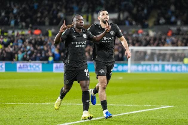 Carabao Cup Last 16 Swansea City v Manchester City JÃ rÃ my Doku of Manchester City celebrates scoring his teams first goal with Rayan AÃ¯t-Nouri during the Carabao Cup Last 16 Swansea City vs Manchester City at Swansea.com Stadium, Swansea, United Kingdom, 29th October 2025 (Photo by Andrew Lewis News Images) Swansea Swansea.com Stadium West Glamorgan United Kingdom Copyright: xAndrewxLewis NewsxImagesx