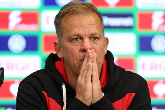 29.10.2025, xrekx, Fussball DFB Pokal 2.Runde, Fortuna Duesseldorf - SC Freiburg v.l. Pressekonferenz Markus Anfang Trainer (Fortuna Duesseldorf) (DFL DFB REGULATIONS PROHIBIT ANY USE OF PHOTOGRAPHS as IMAGE SEQUENCES and or QUASI-VIDEO) Duesseldorf