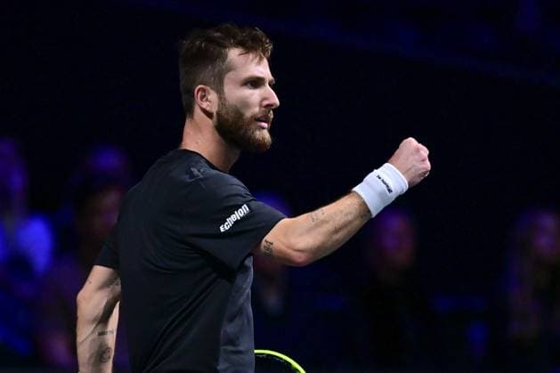 TENNIS : Rolex Paris Masters - Paris - 29 10 2025 Corentin MOUTET ( France ) celebrates during the Rolex Paris Masters at Paris La Defense Arena on October 29, 2025 in Nanterre, France. (Photo by Federico Pestellini PSNewz ) ParisFrance  Copyright: xFedericoxPestellinix