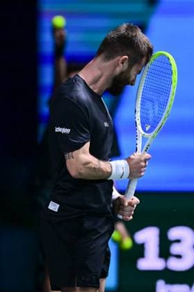 TENNIS : Rolex Paris Masters - Paris - 29 10 2025 Attitude of Corentin MOUTET ( France ) during the Rolex Paris Masters at Paris La Defense Arena on October 29, 2025 in Nanterre, France. (Photo by Federico Pestellini PSNewz ) ParisFrance  Copyright: xFedericoxPestellinix