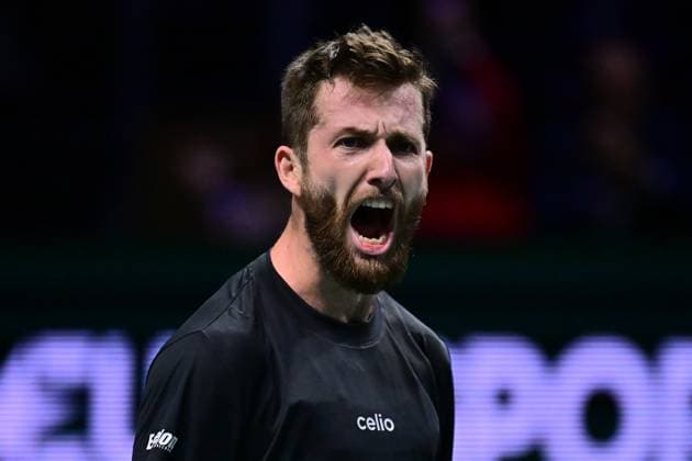 TENNIS : Rolex Paris Masters - Paris - 29 10 2025 Corentin MOUTET ( France ) celebrates during the Rolex Paris Masters at Paris La Defense Arena on October 29, 2025 in Nanterre, France. (Photo by Federico Pestellini PSNewz ) ParisFrance  Copyright: xFedericoxPestellinix