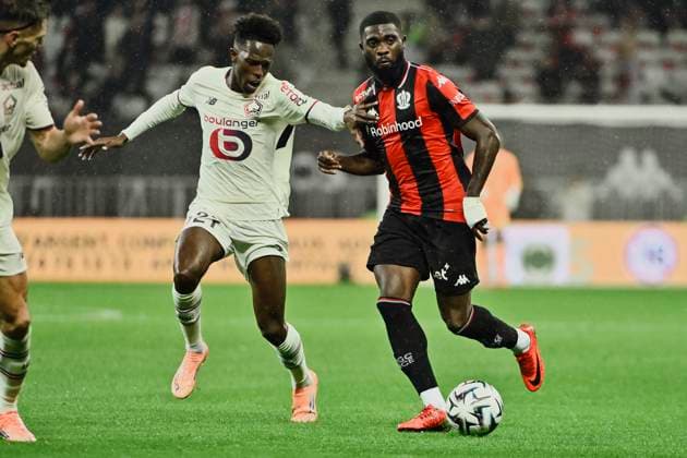 FOOTBALL : OGC Nice vs LOSC Lille - ligue 1 - 29 10 25 Lille™s midfielder 27 FÃ lix Correia and Nice™s forward 7 Jeremie Boga during the French L1 2025-2026 season football match between OGC Nice and LOSC Lille at Louis II stadium of Monaco, south France, on October 29, 2025. NICEFrance  Copyright: xfredxDIDES psnewzx