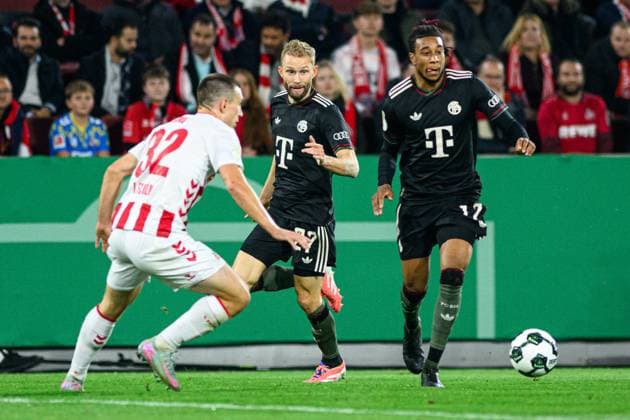 COLOGNE, GERMANY - 29 OCTOBER, 2025: Konrad Laimer, Michael Olise - The football match of Germany Cup DFB Pokal 1.FC Koeln vs FC Bayern at Rhein Energie Stadion.  Copyright: xVitaliixKliuievx
