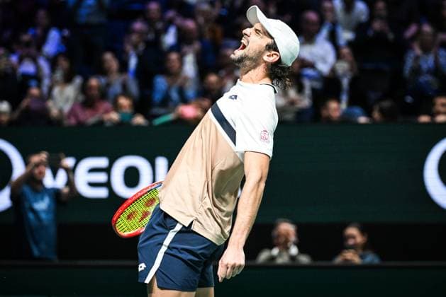 October 30, 2025, Nanterre, France, France: Valentin VACHEROT of Monaco celebrates his victory during the fourth day of the Rolex Paris Masters 1000 tennis tournament at Accor Arena on October 30, 2025 in Nanterre near Paris, France. Nanterre France - ZUMAm308 20251030_zsp_m308_012 Copyright: xMatthieuxMirvillex