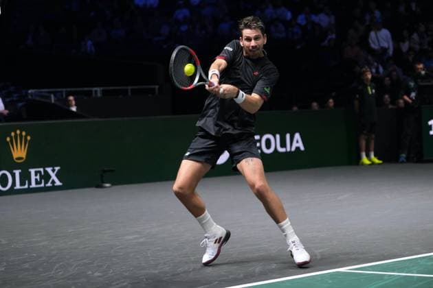 October 30, 2025, Nanterre, Hauts De Seine, France: CAMERON NORRIE (GBR) returns the ball to VALENTIN VACHEROT (MON) during the round of 16 of Rolex Paris Masters 1000 tournament at La Defense Arena Stadium - Nanterre - France..Vacherot won 7:6 6:4 Nanterre France - ZUMAp119 20251030_zaf_p119_003 Copyright: xPierrexSteveninx