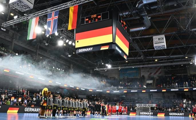 30.10.2025 - Handball - Länderspiel : U20 U21, U 21 Deutschland gg Ungarn - - xwoxzix - Impression - Mannschaft Team bei Hymne