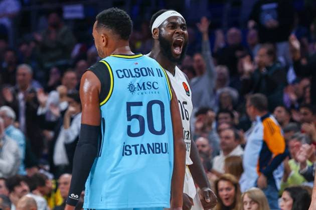 30th October 2025; Movistar Arena; Madrid, Spain; Turkish Airlines Euroleague Basketball; Spain, Real Madrid vs Fenerbahce Beko Istanbul; Usman Garuba (Real Madrid) and Colson (Fenerbahce)Euroleague Basketball Real Madrid vs Fenerbahce 900 Cordon Press  900 CordonxPress LOF - Euroleague Basketball Real Madrid vs Fenerbahce