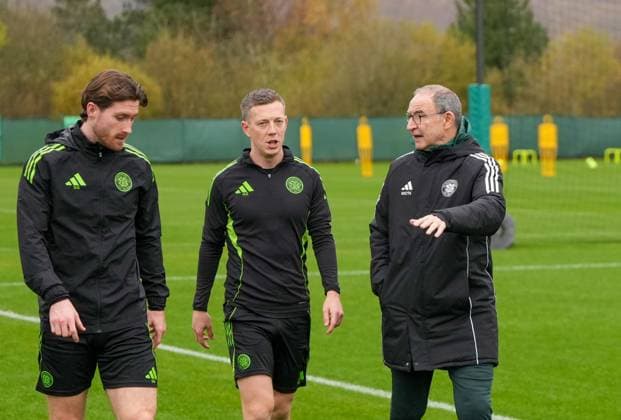 Celtic Interim Manager Martin O Neill with Celtic captain Callum McGregor & Anthony Ralston of Celtic (left). Celtic Team Training, William Hill Scottish Premiership, Football, Lennoxtown Training Ground, East Dunbartonshire, Scotland, UK - 31 Oct 2025Glasgow Celtic Park United Kingdom EDITORIAL USE ONLY No use with unauthorised audio, video, data, fixture lists, club league logos or live services. Online in-match use limited to 120 images, no video emulation. No use in betting, games or single club league player publications. Copyright: xStuartxWallace Shutterstockx 15634047i