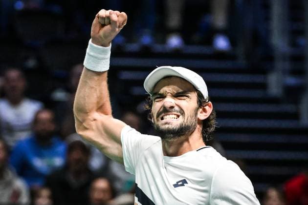 October 31, 2025, Nanterre, France, France: Valentin VACHEROT of Monaco celebrates his point during the fifth day of the Rolex Paris Masters 1000 tennis tournament at Accor Arena on October 31, 2025 in Nanterre near Paris, France. Nanterre France - ZUMAm308 20251031_zsp_m308_011 Copyright: xMatthieuxMirvillex
