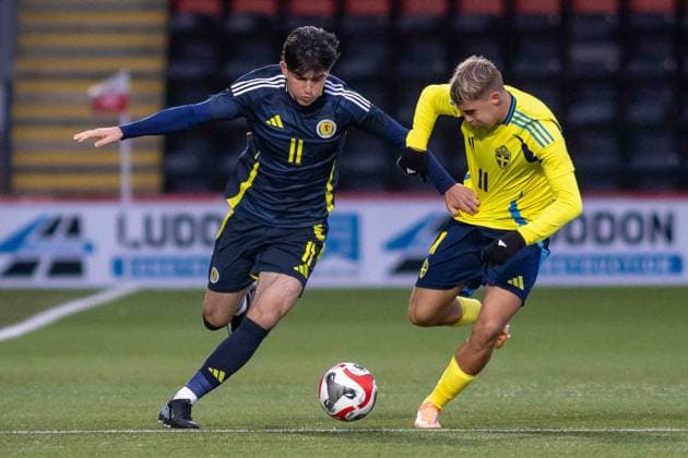 Scotland v Sweden U17, U 17 European Championships 31 10 2025. Group 3 Cai McGunnigle of Scotland & Dion Mehmeti of Sweden battle for possession during the UEFA U17 s Euro Championship. Scotland vs Sweden, Albert Bartlett Stadium, Airdrie, Scotland Airdrie Albert Bartlett Stadium North Lanarkshire Scotland Editorial use only , Copyright: xColinxPoultneyx PSI-23146-0026