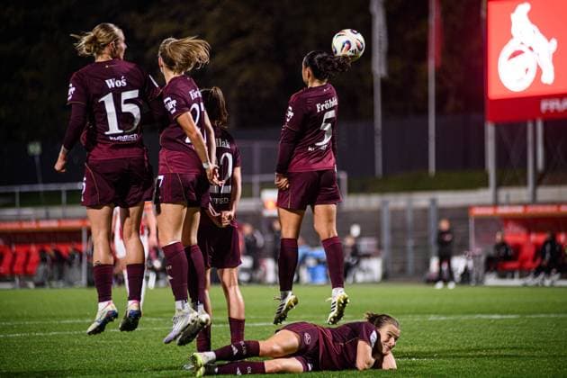 COLOGNE, GERMANY - 31 OCTOBER, 2025: Oliwia Wos, Julia Pollak, Nastassja Lein, Beatrix Foerdos - The match of Women Bundesliga 1.FC Koeln vs 1. FC Nuernberg at Franz Kremer Stadium  Copyright: xVITALIIxKLIUIEVx