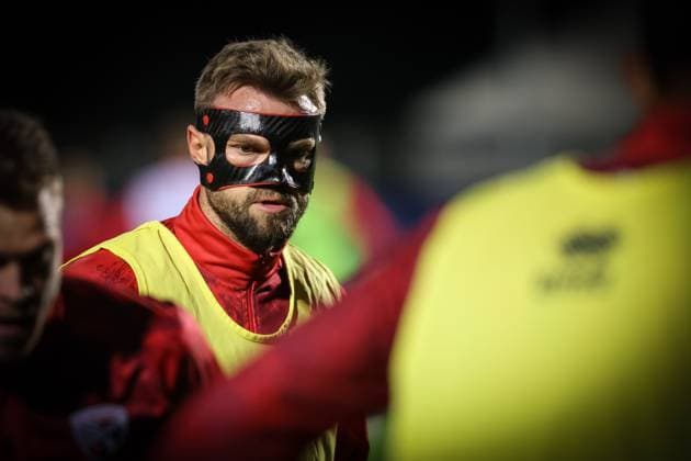 3. Liga; FC Viktoria Köln - FC Ingolstadt 04; Gesichtsmaske Yannick Deichmann (20, FCI) vor dem Spiel 3. Liga - FC Ingolstadt 04 Saison 2025 2026 FC Viktoria Köln
