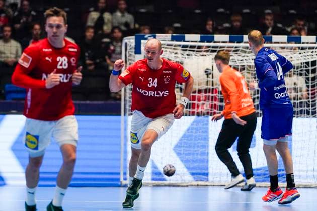 Handball, Golden League Denmark Netherlands Trondheim 20251101 Denmark s Simon Hald Jensen celebrates during the Golden League handball match between Denmark and the Netherlands at Trondheim Spektrum Photo Erik Flaaris Johansen NTB Trondheim Norway EDITORIAL USE ONLY RESTRICTED USE FOR BETTING COMPANIES  Copyright: xErikxFlaarisxJohansenx xNTBx