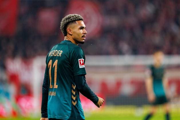 1. Fußball Bundesliga: 1. FSV Mainz 05 - Werder Bremen, 01.11.2025 Justin Njinmah (SV Werder Bremen, 11) Spiel vom 9. Spieltag der Fußball Bundesliga zwischen 1. FSV Mainz 05 und Borussia Dortmund in der MEWA Arena am 27.09.2025 DFL DFB regulations prohibit any use of photographs as image sequences and or quasi-video. Copyright: xBEAUTIFULxSPORTS Hahnex