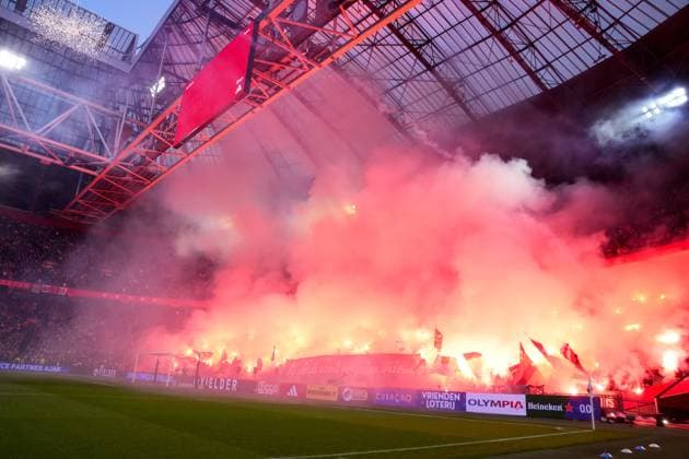 AMSTERDAM , 01-11-2025 , JohanCruyff Arena , season 2025 2026 , Dutch Eredivisie football , match between Ajax and sc Heerenveen , picture shows Paddy, pyro, fireworks Ajax - Heerenveen  x31795268x Copyright: