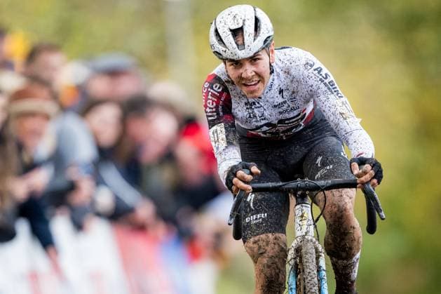 French Celia Gery pictured in action during the women elite race of the Koppenbergcross, the first race (out of eight) of the X2O Badkamers trophy cyclocross competition, in Melden, Oudenaarde, on Saturday 01 November 2025. JASPERxJACOBS  x138629790x