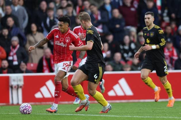Nottingham Forest v Manchester United, ManU Premier League Iago Iglesias of Nottingham Forest against Matthijs de Ligt of Manchester United during the Premier League match at the City Ground, Nottingham UK Newspapers OUT Copyright: xRyanxJenkinsonx FIL-22438-0051