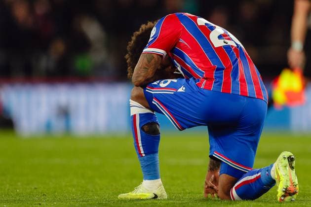Chris Richards (26 Crystal Palace) prays after winning the Premier League game between Crystal Palace and Brentford at Selhurst Park in London, England. Copyright: xLiamxAsman SPPx Sportspressphoto_SPR54933