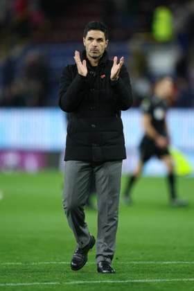 Burnley, England, 1st November 2025. Mikel Arteta the head coach manager of Arsenal reacts at full time during the Burnley vs Arsenal Premier League match at Turf Moor, Burnley. Picture credit should read: James Baylis Sportimage EDITORIAL USE ONLY. No use with unauthorised audio, video, data, fixture lists, club league logos or live services. Online in-match use limited to 120 images, no video emulation. No use in betting, games or single club league player publications. SPI_038_JB_BURN_ARSEN SPI-4251-0038
