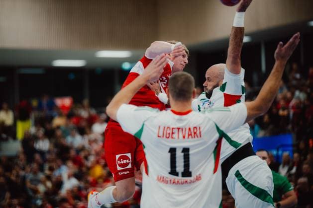 HANDBALL - OEHB, 100 years anniversary VIENNA,AUSTRIA,01.NOV.25 - HANDBALL - OEHB, Oesterreichischer Handballbund, Handball Austria, 100 years anniversary, test match, Austria vs Hungary. Image shows Patrik Ligetvari (HUN) and Lukas Hutecek (AUT).  GEPAxpictures xAlexanderxSolc