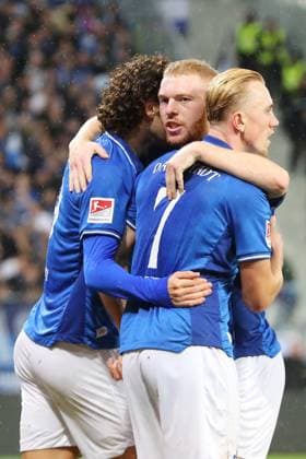 01.11.2025, xtvx, Fussball 2.Bundesliga, SV Darmstadt 98 - Arminia Bielefeld v.l. Goal scored, Tor zum 2:1 Isac Lidberg (SV Darmstadt 98) Torjubel, Goal celebration, celebrate the goal, celebrates scoring Isac Lidberg (SV Darmstadt 98) Fraser Hornby (SV Darmstadt 98) (DFL DFB REGULATIONS PROHIBIT ANY USE OF PHOTOGRAPHS as IMAGE SEQUENCES and or QUASI-VIDEO) Darmstadt