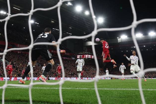 Hugo Ekitike of Liverpool scores a goal but it is dissallowed. Liverpool v Aston Villa, Premier League, Football, Anfield, Liverpool, UK - 01 Nov 2025Liverpool Anfield United Kingdom EDITORIAL USE ONLY No use with unauthorised audio, video, data, fixture lists, club league logos or live services. Online in-match use limited to 120 images, no video emulation. No use in betting, games or single club league player publications. Copyright: xRyanxBrowne Shutterstockx 15641376bl