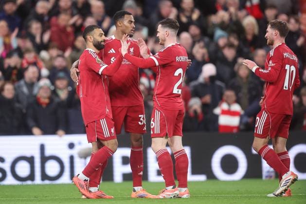 Liverpool v Aston Villa 01 November 2025, Liverpool - Premier League Football - Liverpool v Aston Villa. Mohamed Salah of Liverpool celebrates after scoring their first goal to make the score 1-0 (photo by Daniel Chesterton) Liverpool UK Copyright: xDanielxChestertonxOffside