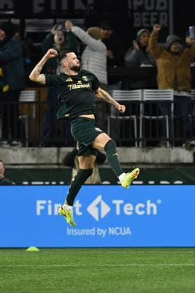 PORTLAND, OR - NOVEMBER 01: Portland Timbers forward Kristoffer Velde (99) reacts after scoring a goal in the first half during the second game of the MLS, Fussball Herren, USA Cup Playoffs Round One Best-of-3 Series match between the Portland Timbers and San Diego FC on November 1, 2025 at Providence Park in Portland, Oregon. (Photo by Brian Murphy Icon Sportswire) SOCCER: NOV 01 MLS Cup Playoffs Portland Timbers vs San Diego FC EDITORIAL USE ONLY Icon251101403