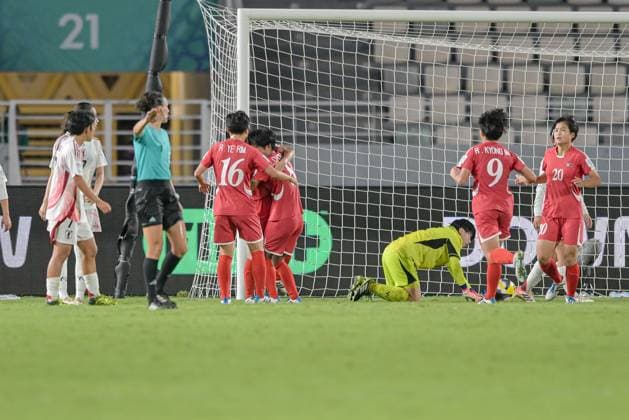 Korea DPR U17, U 17 v Japan U17 - FIFA U17 Women s World Cup Morocco 2025: Quarter-Final A player from Korea DPR celebrates the 5-1 goal during the FIFA U17 Women s World Cup Morocco 2025 quarter-final match between Korea DPR and Japan in Rabat, Morocco, on November 1, 2025, at the Olympic Stadium. Rabat Morocco  Copyright: xAndreaxxAmatox originalFilename:amato-notitle251101_npvUS.jpg