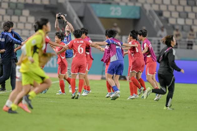 Korea DPR U17, U 17 v Japan U17 - FIFA U17 Women s World Cup Morocco 2025: Quarter-Final Korea DPR players celebrate their qualification to the semifinals during the FIFA U17 Women s World Cup Morocco 2025 quarter-final match between Korea DPR and Japan in Rabat, Morocco, on November 1, 2025, at the Olympic Stadium. Rabat Morocco  Copyright: xAndreaxxAmatox originalFilename:amato-notitle251101_np5X6.jpg