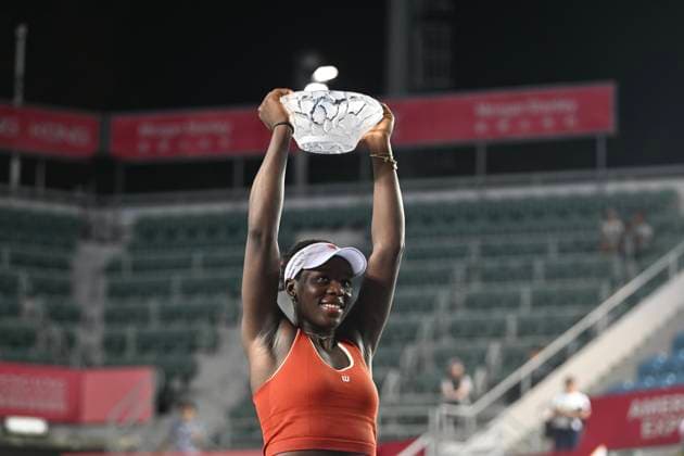 Victoria Mboko Get The Champion Of WTA250 Canadian tennis player Victoria Mboko catches the Championship trophy at the Hong Kong Tennis Open on November 2, 2025 in Hong Kong. (Photo by Kobe Li Nexpher Images) Hong Kong