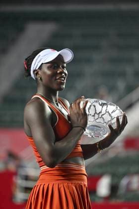 Victoria Mboko Get The Champion Of WTA250 Canadian tennis player Victoria Mboko catches the Championship trophy at the Hong Kong Tennis Open on November 2, 2025 in Hong Kong. (Photo by Kobe Li Nexpher Images) Hong Kong