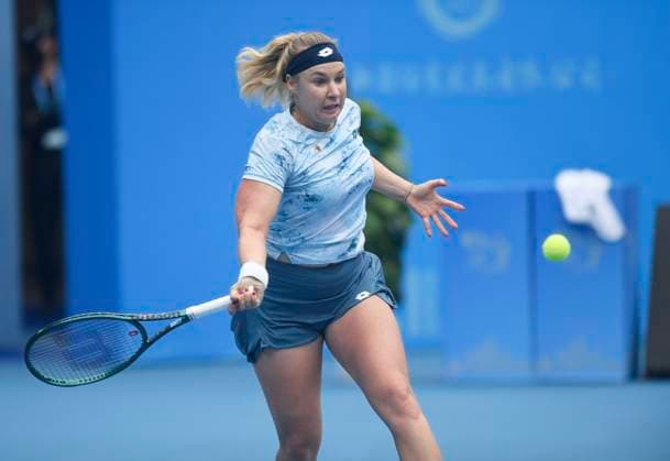 JIUJIANG, CHINA - NOVEMBER 02: Anna Blinkova returns a shot in the Women s Singles Final match against Lilli Tagger of Austria on day 7 of 2025 Jiangxi Open at Jiujiang International Tennis Center on November 2, 2025 in Jiujiang, Jiangxi Province of China.  Copyright: xVCGx 111601372069