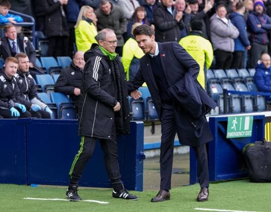 Celtic Interim Manager Martin O Neill & Rangers Head Coach Danny Rohl shake hands before kick off in the Premier Sports Cup Semi Final match between Celtic & Rangers at Hampden Park, Glasgow, UK on Sunday 02 November 2025. Celtic v Rangers, William Hill Scottish Premiership, Football, Celtic Park, Glasgow, Scotland, UK - 02 Nov 2025Glasgow Celtic Park United Kingdom EDITORIAL USE ONLY No use with unauthorised audio, video, data, fixture lists, club league logos or live services. Online in-match use limited to 120 images, no video emulation. No use in betting, games or single club league player publications. Copyright: xStuartxWallace Shutterstockx 15641488ap