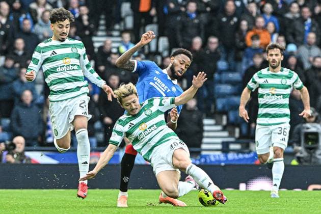 Celtic v Rangers Premier Sports Cup Daizen Maeda of Celtic and Youssef Chermiti of Rangers during the Premier Sports Cup Semi-Final match between Celtic and Rangers at Hampden Park, Glasgow UK Newspapers OUT Copyright: xJamiexJohnstonx FIL-22444-0136