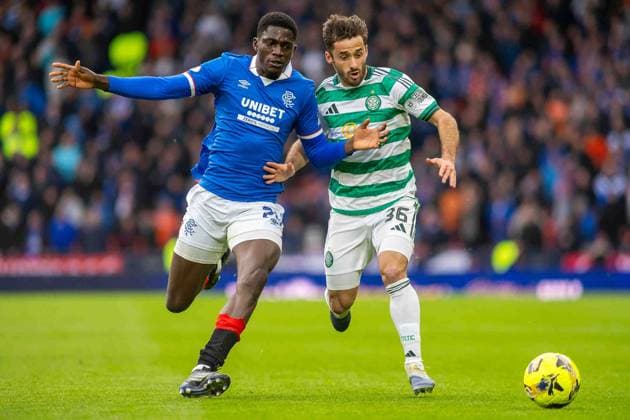Celtic v Rangers Premier Sports Scottish League Cup 02 11 2025. Semi-Final Nasser Djiga of Rangers FC & Marcello Saracchi of Celtic FC during the UEFA Europa League 2025 26, Celtic FC vs Rangers FC, Hampden Park, Glasgow, Scotland, 2 November 2025 Hampden Park The National Stadium Glasgow Scotland Editorial use only , Copyright: xColinxPoultneyx PSI-23145-0021