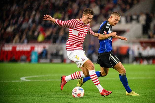 COLOGNE, GERMANY - 2 NOVEMBER, 2025: Sebastian Sebulonsen, Miro Muheim - The football match of Bundesliga 1.FC Koeln vs Hamburger SV at Rhein Energie Stadion.  Copyright: xVITALIIxKLIUIEVx