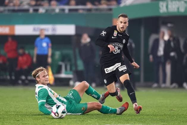 SOCCER - BL, Rapid vs Sturm VIENNA,AUSTRIA,02.NOV.25 - SOCCER - ADMIRAL Bundesliga, SK Rapid Wien vs SK Sturm Graz. Image shows Tobias Gulliksen (Rapid) and Tomi Horvat (Sturm).  GEPAxpictures xArminxRauthner