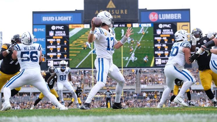 Nov 2, 2025: Daniel Jones 17 during the 2025 Steelers vs Colts game in Pittsburgh, PA. CSM Pittsburgh USA - ZUMAcp5_ 20251102_faf_cp5_270 Copyright: xJasonxPohuskix