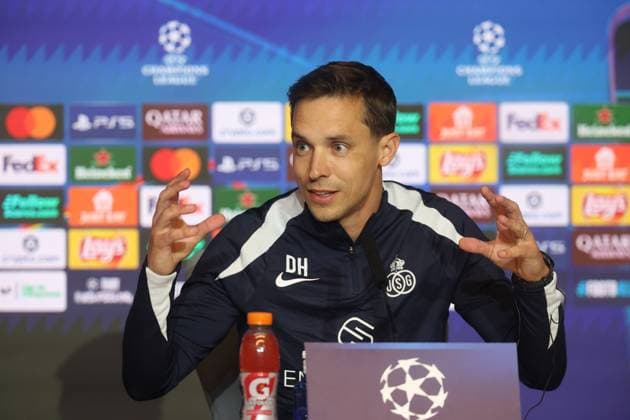 Union s head coach David Hubert pictured during a press conference, PK, Pressekonferenz of Belgian soccer team Royale Union Saint-Gilloise in Madrid, Spain, on Monday 03 November 2025. The team prepares for tomorrow s match against Spanish Club Atletico Madrid, on the day 4 of the League phase of the UEFA Champions League tournament. VIRGINIExLEFOUR  x138843032x