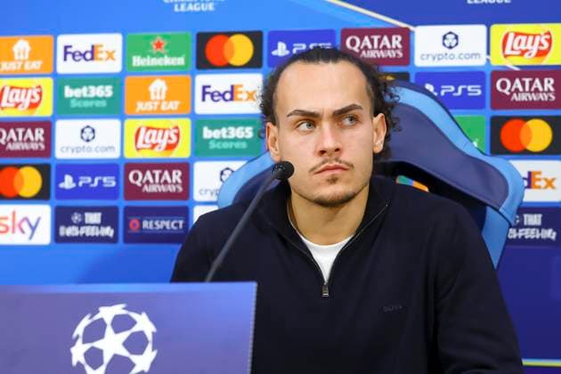 SSC Napoli training Arthur Theate of Eintracht Frankfurt during press conference, PK, Pressekonferenz PK, Pressekonferenz ahead of the UEFA Champions League 2025 26 League Phase MD4 against SSC Napoli at Stadio Maradona on November 3, 2025 in Naples ABPH0001 _2 Copyright: xAntonioxBalascox