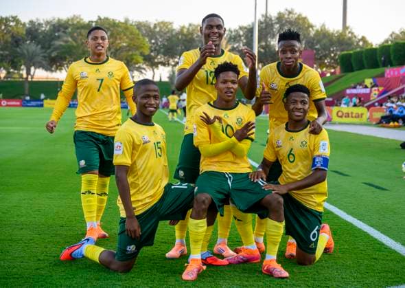 South Africa v Bolivia: Group A - FIFA U-17 World Cup Qatar 2025 WITBOOI Emile (C) of South Africa celebrates with his teammates after scoring the goal during the FIFA U-17 World cup Qatar 2025 group A match between South Africa and Bolivia in Doha, Qatar, on November 3, 2025 DOHA Qatar Copyright: xNOUSHADx