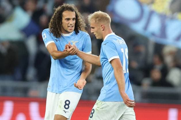 CALCIO - Serie A - SS Lazio vs Cagliari Calcio Rome, Italy November 3, 2025: Gustav Tang Isaksen of Lazio score the goal and celebrate with Matteo Guendouzi of Lazio during the Serie A Enilive 2025-2026 football matchday 10, between SS Lazio vs Cagliari Calcio at Olympic Stadium. Rome Italy  Copyright: xIPAxSport ABACAx