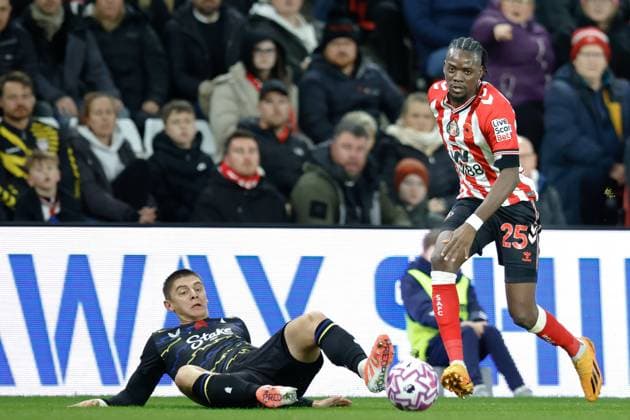 3rd November 2025; Stadium of Light, Sunderland, England; Premier League Football, Sunderland versus Everton; Vitaliy Mykolenko of Everton slide tackles Bertrand Traore of Sunderland  CraigxCowan