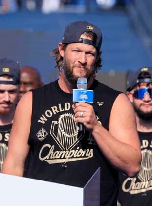 November 3, 2025, Los Angeles, California, USA: Clayton Kershaw 22 of the Los Angeles Dodgers during their 2025 World Series Championship Title celebration on Monday November 3, 2025 at Dodger Stadium in Los Angeles, California. ARIANA RUIZ PI Los Angeles USA - ZUMAp124 20251103_zaa_p124_018 Copyright: xArianaxRuizx