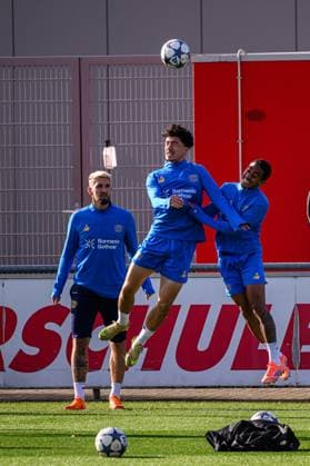 LEVERKUSEN, GERMANY - 4 NOVEMBER, 2025: Ibrahim Maza, Arthur - UEFA Champions League, MD-1, Practice Bayer 04 at BayArena.  Copyright: xx