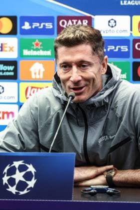 Barcelona s Robert Lewandowski pictured during a press conference, PK, Pressekonferenz of Spanish FC Barcelona, Barca on Tuesday 04 November 2025 in Brugge. The team is preparing for tomorrow s game against Belgian soccer team Club Brugge KV, on day four of the League phase of the UEFA Champions League tournament. BRUNOxFAHY  x139000939x