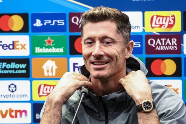Barcelona s Robert Lewandowski pictured during a press conference, PK, Pressekonferenz of Spanish FC Barcelona, Barca on Tuesday 04 November 2025 in Brugge. The team is preparing for tomorrow s game against Belgian soccer team Club Brugge KV, on day four of the League phase of the UEFA Champions League tournament. BRUNOxFAHY  x139001455x